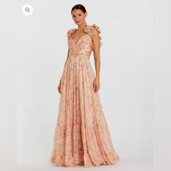 MAC DUGGAL
Pink Ruffle Tiered Floral Cut-Out Chiffon Gown size 10 NWT - Picture 3 of 9